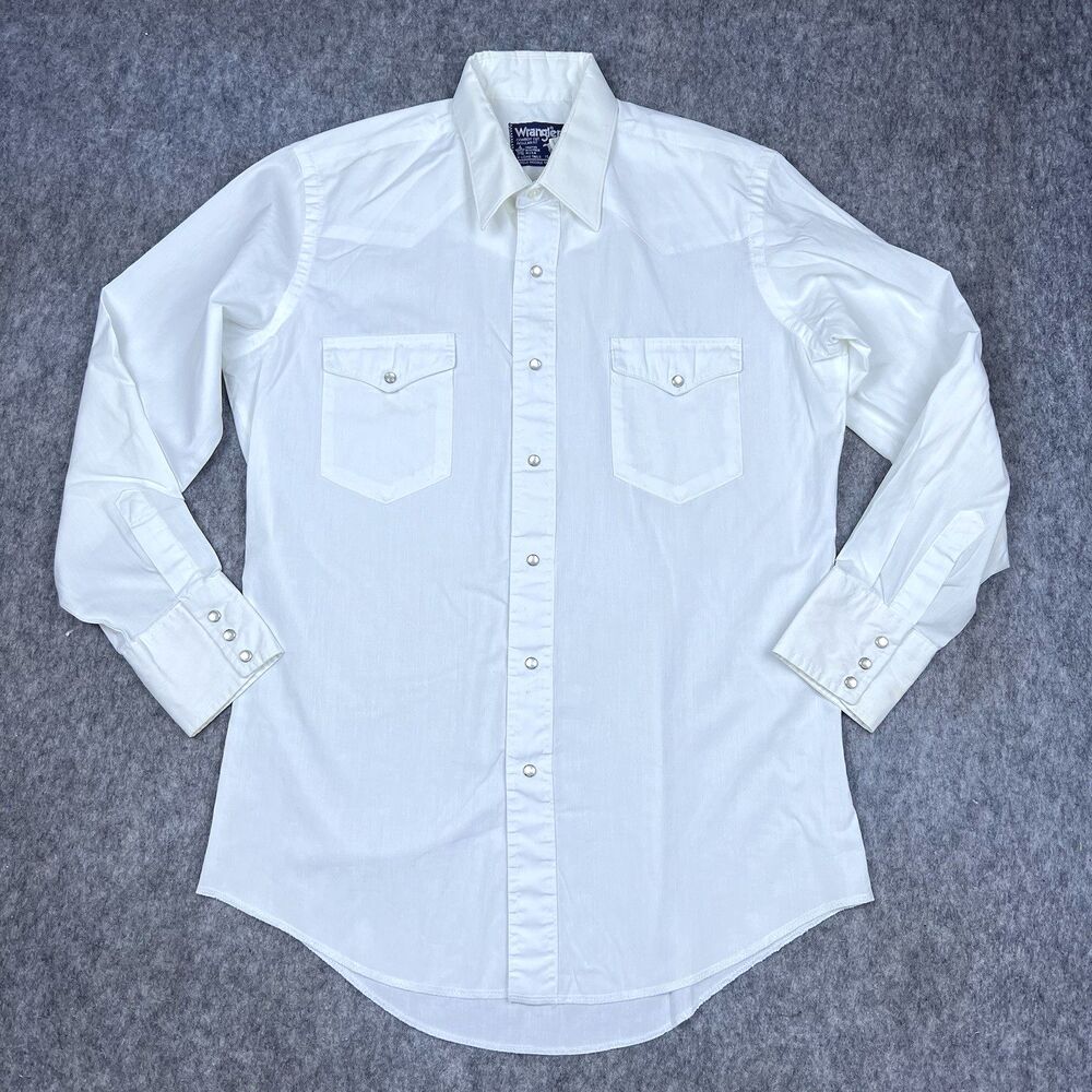 Vtg Wrangler Men's Pearl Snap Button Shirt Cowboy Cut Reg Fit USA Size 15.5 x 33
